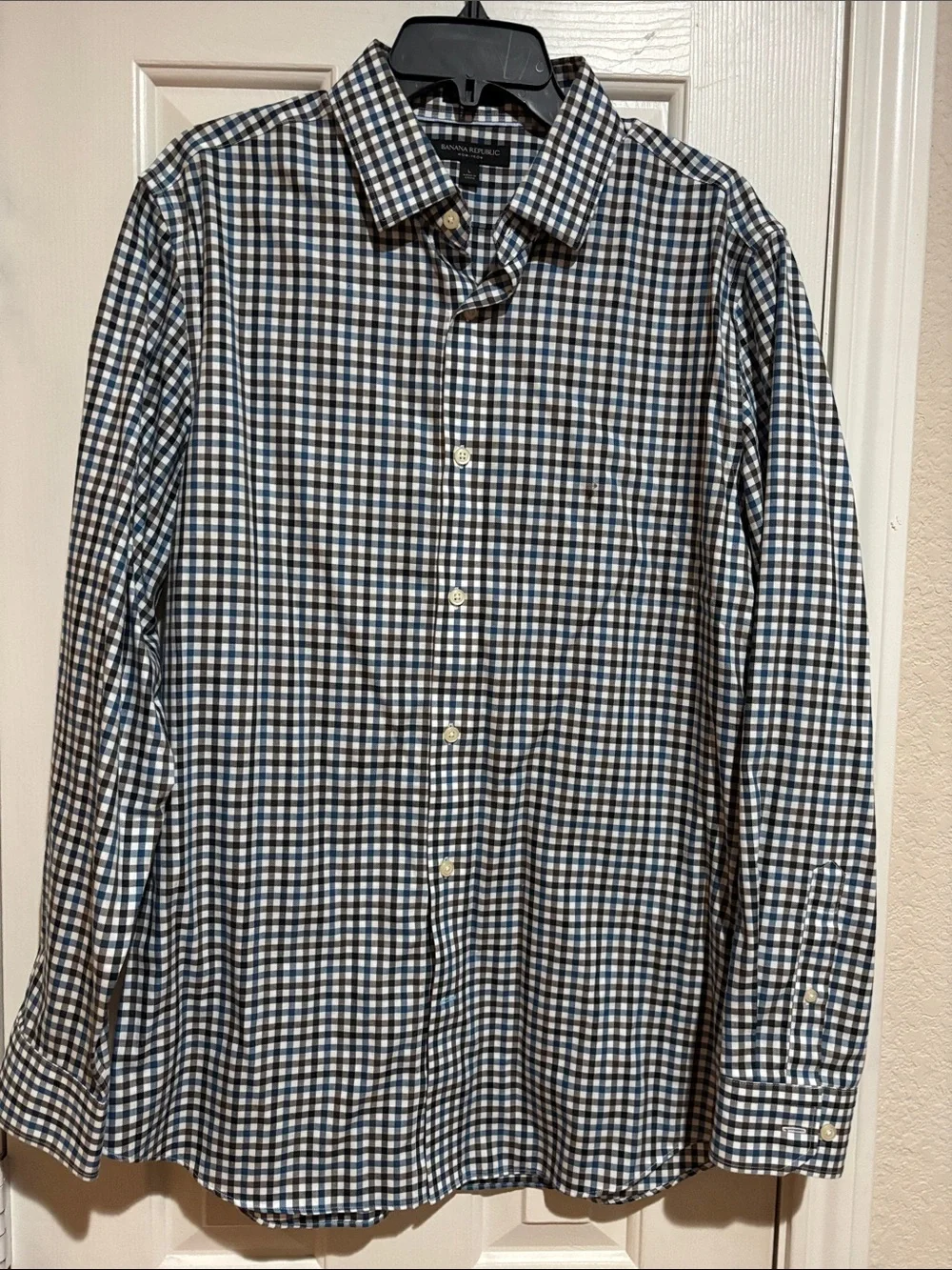 Banana Republic Blue and White Gingham Button-Down Shirt